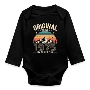 Vintage Born in March 1975 Original 51 years ago - Organic Longsleeve Baby Bodysuit - black - Front