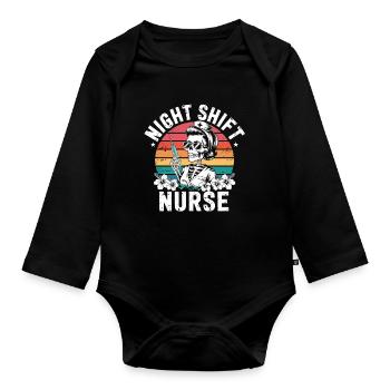 Infirmière de nuit rétro - Body Bébé bio manches longues - noir - Devant