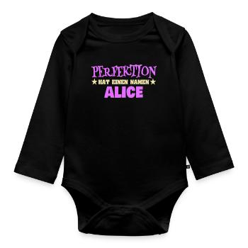 Prénom Alice - Body Bébé bio manches longues - noir - Devant