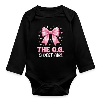 The Oldest Girl Pink Bow Family Design - Baby Bio-Langarm-Body - Schwarz - Vorne