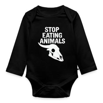 Arrête de manger le crâne d’animal - Body Bébé bio manches longues - noir - Devant