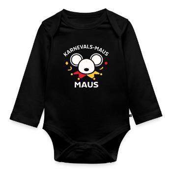 Karnevalsmaus Süßes Faschings-Motiv Geschenk - Baby Bio-Langarm-Body - Schwarz - Vorne