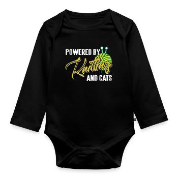 Propulsé par le tricot et la vie humoristique des chats - Body Bébé bio manches longues - noir - Devant