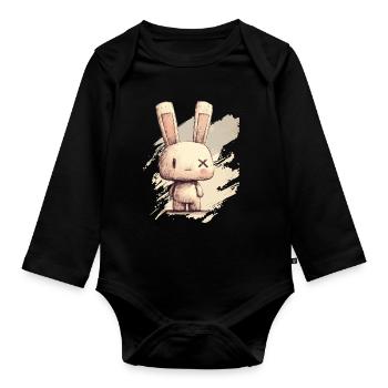 Un lapin mignon aux yeux X - Body Bébé bio manches longues - noir - Devant