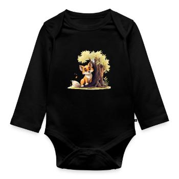 Waldfuchs am goldenen Baum - Baby Bio-Langarm-Body - Schwarz - Vorne