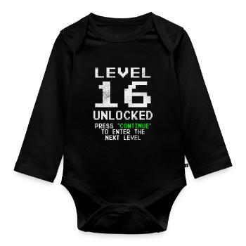 Level Unlocked Gamer Geburtstag 16 Jahre - Baby Bio-Langarm-Body - Schwarz - Vorne