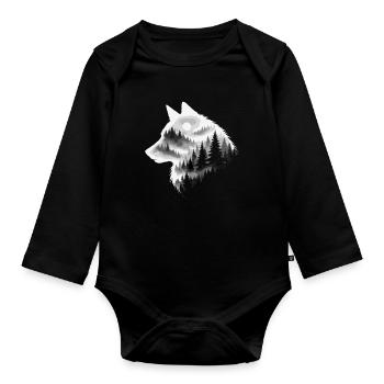 Wolf, Forest, Nature, Wilderness, Outdoor, Animal - Organic Longsleeve Baby Bodysuit - black - Front
