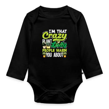 Crazy Plant Lady Pflanzenliebhaberin Mama Mutter - Baby Bio-Langarm-Body - Schwarz - Vorne