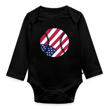USA Patriotic Softball American Flag Sports Kunst - Baby Bio-Langarm-Body - Schwarz - Vorne