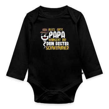 Alles Gute Papa wünscht dir dein bester Schwimmer - Baby Bio-Langarm-Body - Schwarz - Vorne