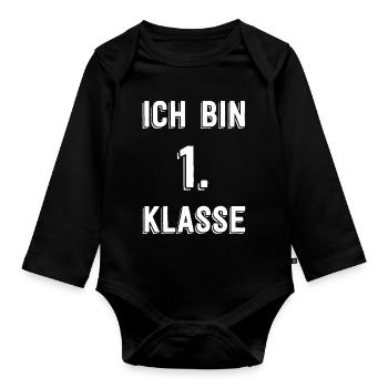 Ich bin 1. Klasse – Retro Schrift - Baby Bio-Langarm-Body - Schwarz - Vorne