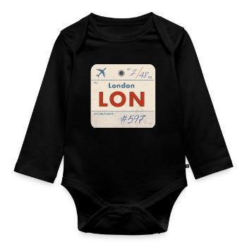 London LON Vintage Airline Tag - Baby Bio-Langarm-Body - Schwarz - Vorne