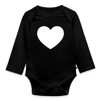 white heart white gift valentine's day - Organic Longsleeve Baby Bodysuit - black - Front