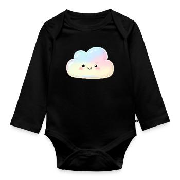 Pastel Cloud with Cute Face Sleep Cloud - Organic Longsleeve Baby Bodysuit - black - Front