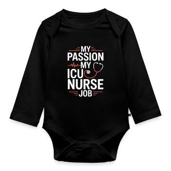 Infirmière en réanimation Ma passion Ma Infirmière en soins intensifs - Body Bébé bio manches longues - noir - Devant
