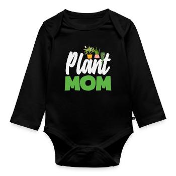 Plant lover mom - Organic Longsleeve Baby Bodysuit - black - Front