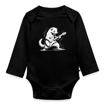 Ferret with rock style guitar - Organic Longsleeve Baby Bodysuit - black - Front
