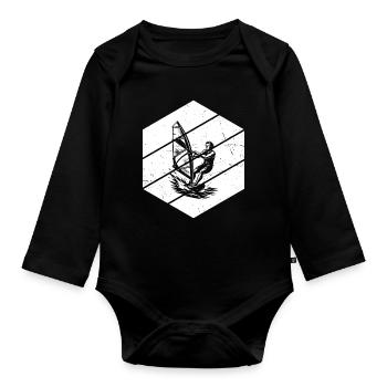Clear windsurfing message - Organic Longsleeve Baby Bodysuit - black - Front