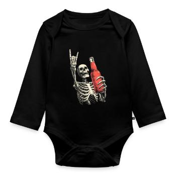 Skeleton with Bottle Party - Organic Longsleeve Baby Bodysuit - black - Front