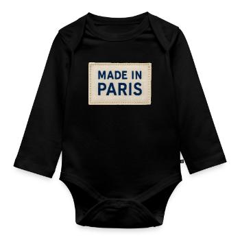 Patch Fait à Paris Tissu - Body Bébé bio manches longues - noir - Devant