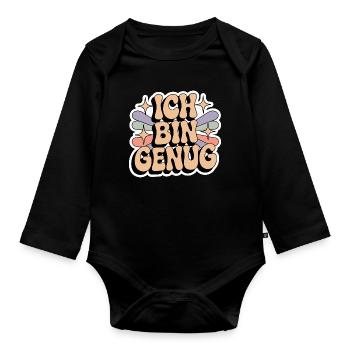 Ich bin genug – Retro Statement - Baby Bio-Langarm-Body - Schwarz - Vorne