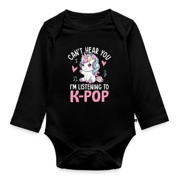 Je ne t’entends pas en écoutant de la K Pop - Body Bébé bio manches longues - noir - Devant