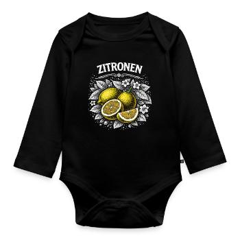 Lemon Power – Illustration rétro de fruits - Body Bébé bio manches longues - noir - Devant