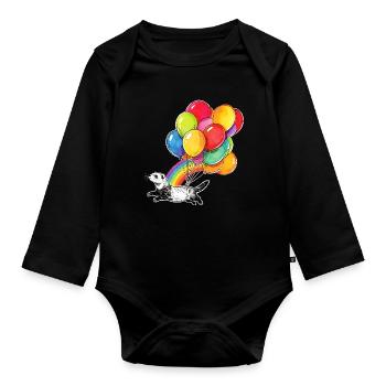 Ferret Balloons and Rainbow - Organic Longsleeve Baby Bodysuit - black - Front