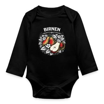 Pear magic in a wreath of flowers - Organic Longsleeve Baby Bodysuit - black - Front
