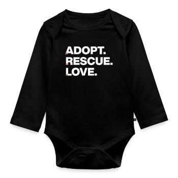 PFOTEN LIEBE, ADOPT RESCUE LOVE! 🐾 TIERADOPTION - Baby Bio-Langarm-Body - Schwarz - Vorne