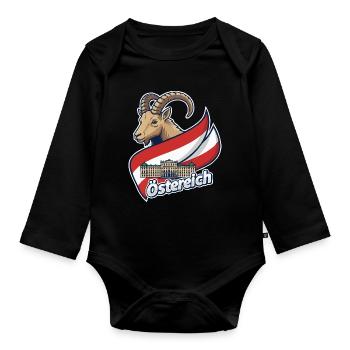Bouquetin avec drapeau autrichien - Body Bébé bio manches longues - noir - Devant