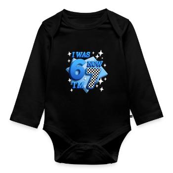 67 Six Sept À damier bleu J’étais Maintenant je suis - Body Bébé bio manches longues - noir - Devant