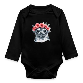 Sceau de la couronne de fleurs - Body Bébé bio manches longues - noir - Devant