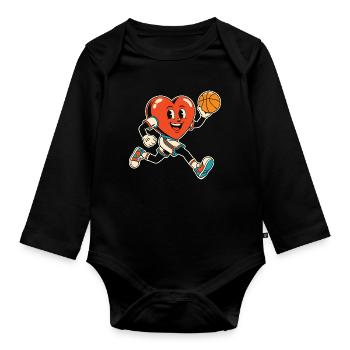 Basketball Herz Mascot Sprint - Baby Bio-Langarm-Body - Schwarz - Vorne