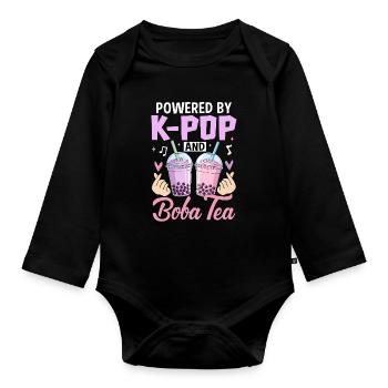 Powered By K Pop And Boba Tea - Organic Longsleeve Baby Bodysuit - black - Front