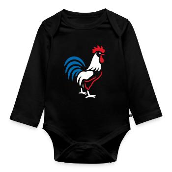 Vibrant blue red rooster - Organic Longsleeve Baby Bodysuit - black - Front