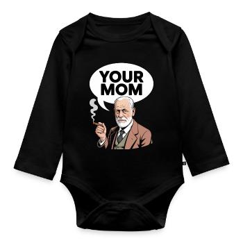 Deine Mutter – lustiges Sigmund Freud T-Shirt - Baby Bio-Langarm-Body - Schwarz - Vorne
