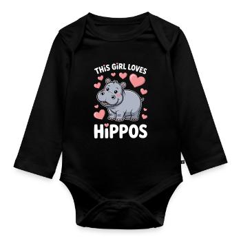 Hippopotamus Sayings Hippopotamus Joke Hippopotamus Gift - Organic Longsleeve Baby Bodysuit - black - Front