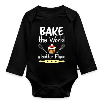Cuisinez le monde pour un endroit meilleur - Body Bébé bio manches longues - noir - Devant