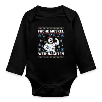 Salle de sport JOYEUX MUSCLE CHRISTMAS Drôle - Body Bébé bio manches longues - noir - Devant