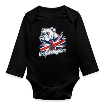 Bouledogue avec drapeau britannique et Big Ben - Body Bébé bio manches longues - noir - Devant