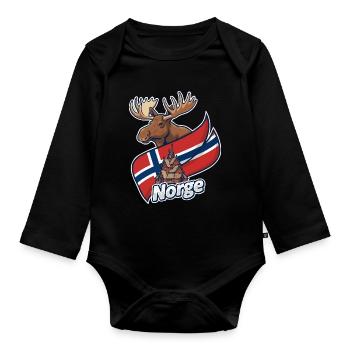 Norway Elk and Church Flag - Organic Longsleeve Baby Bodysuit - black - Front