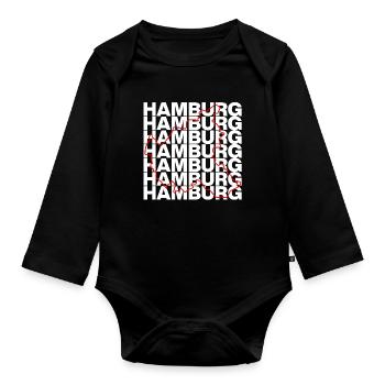 HAMBURG UMRISS ROT, MOIN HAFENSTADT - Baby Bio-Langarm-Body - Schwarz - Vorne