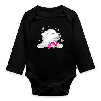 Chiot Berger suisse heureux avec des fleurs et des cœurs - Body Bébé bio manches longues - noir - Devant