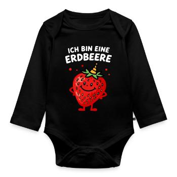 Déguisement de fraise Drôle de fête carnaval de fruits - Body Bébé bio manches longues - noir - Devant