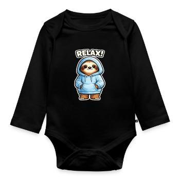 Relax Sloth Hoodie - Organic Longsleeve Baby Bodysuit - black - Front