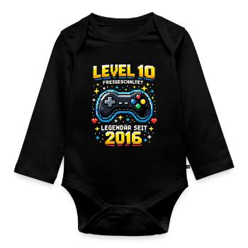 10e anniversaire 2016 Niveau 10 Jeune Joueur Drôle - Body Bébé bio manches longues - noir - Devant