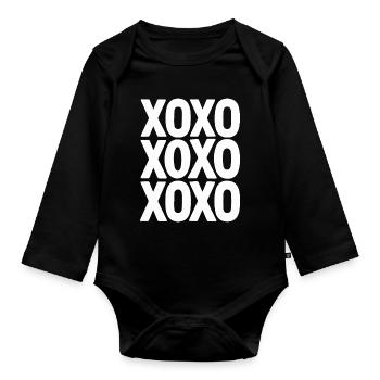 XOXO Love Text Minimales Wiederholungsdesign - Baby Bio-Langarm-Body - Schwarz - Vorne