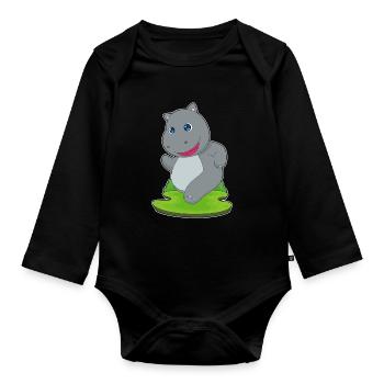 Hippopotamus Jogger Jogging Sports - Organic Longsleeve Baby Bodysuit - black - Front