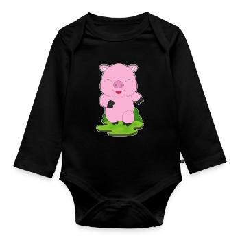 Pig Jogger Jogging Sport - Organic Longsleeve Baby Bodysuit - black - Front